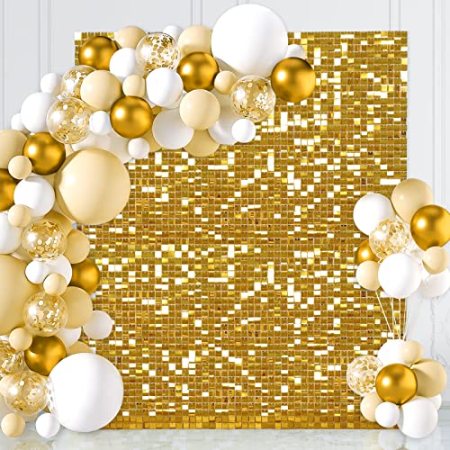 Gold Backdrop Shimmer Wall Backdrop Sequin Backdrop Pack of 24 Party Backdrop for Bridal Shower Birthday Decorations Bachelorette Party Supplies