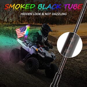 Niwaker 2ft Smoked Black LED Whip Lights with RF Wireless Remote Control RGB Dancing/Chasing Lighted Whip Antenna LED Whips for ATV UTV Polaris RZR Can-am Truck Off Road Vehicle 4x4 Dune SUV Roof