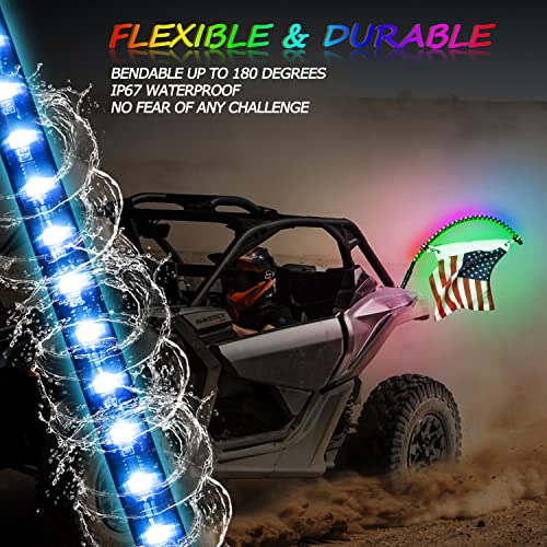 Niwaker 2ft Smoked Black LED Whip Lights with RF Wireless Remote Control RGB Dancing/Chasing Lighted Whip Antenna LED Whips for ATV UTV Polaris RZR Can-am Truck Off Road Vehicle 4x4 Dune SUV Roof