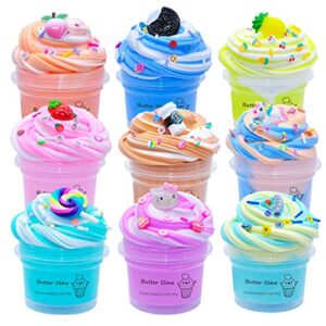 9 pack fruit dessert butter slime kit for girls, party favor stress relief gifts scented sludge diy cake toy for kids