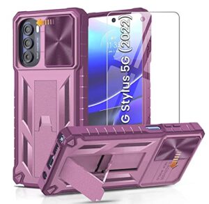 for motorola moto g-stylus 5g-2022 case: military grade drop proof protection cover with kickstand | matte textured rugged shockproof tpu | protective phone case for moto g stylus(pink purple)