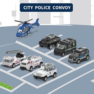 COVTOY Parking Garage Toy Playset, Race Car Ramp Track Toy, with 6 Police Cars, Four-Story for 4-8 Years Old Boys And Kids