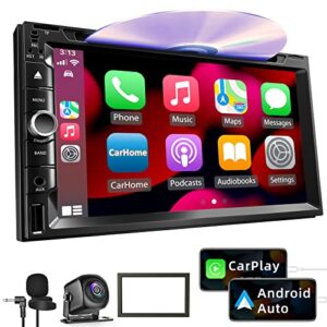 double din car stereo radio with cd/dvd player, 7inch touch screen car stereo with carplay & android auto, backup camera, bluetooth 5.1, mirror link, subwoofer,swc, am/fm car radio receiver, aux input