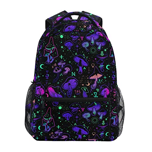 Glaphy Magic Mushrooms Moon Stars Witch Boho Backpack School Bookbag Lightweight Laptop Backpack for Men Women Kids