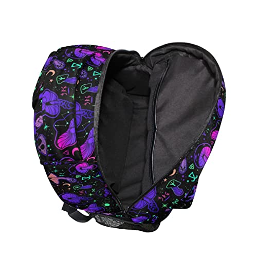 Glaphy Magic Mushrooms Moon Stars Witch Boho Backpack School Bookbag Lightweight Laptop Backpack for Men Women Kids