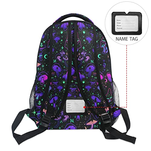 Glaphy Magic Mushrooms Moon Stars Witch Boho Backpack School Bookbag Lightweight Laptop Backpack for Men Women Kids