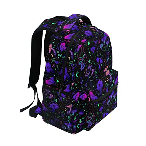 Glaphy Magic Mushrooms Moon Stars Witch Boho Backpack School Bookbag Lightweight Laptop Backpack for Men Women Kids