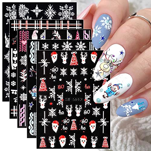 8 Sheets 3D Embossed Snowflakes Christmas Nail Art Stickers Decals 5D Self-Adhesive Pegatinas Uñas White Snowman Snowflakes Heart Nail Supplies Nail Art Design Decoration Accessories