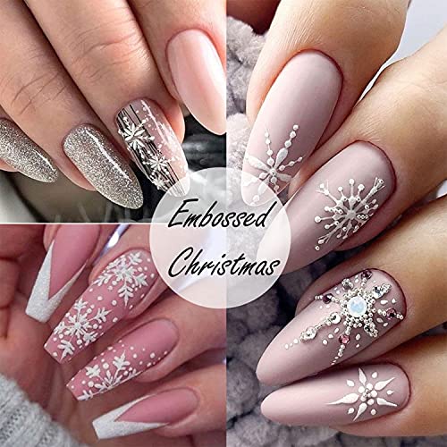 8 Sheets 3D Embossed Snowflakes Christmas Nail Art Stickers Decals 5D Self-Adhesive Pegatinas Uñas White Snowman Snowflakes Heart Nail Supplies Nail Art Design Decoration Accessories