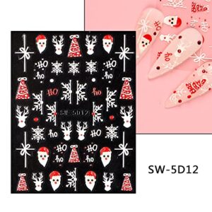 8 Sheets 3D Embossed Snowflakes Christmas Nail Art Stickers Decals 5D Self-Adhesive Pegatinas Uñas White Snowman Snowflakes Heart Nail Supplies Nail Art Design Decoration Accessories