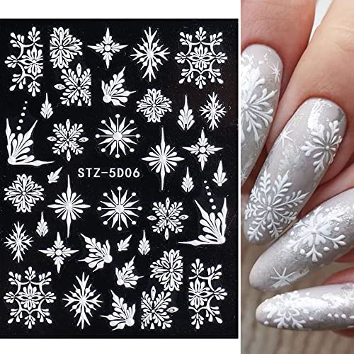 8 Sheets 3D Embossed Snowflakes Christmas Nail Art Stickers Decals 5D Self-Adhesive Pegatinas Uñas White Snowman Snowflakes Heart Nail Supplies Nail Art Design Decoration Accessories