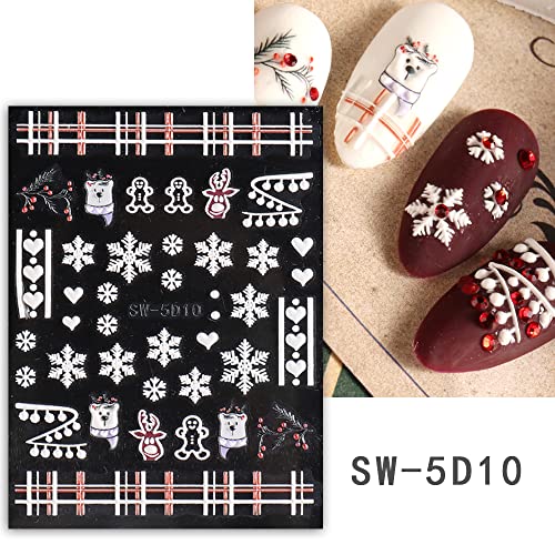 8 Sheets 3D Embossed Snowflakes Christmas Nail Art Stickers Decals 5D Self-Adhesive Pegatinas Uñas White Snowman Snowflakes Heart Nail Supplies Nail Art Design Decoration Accessories