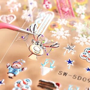 8 Sheets 3D Embossed Snowflakes Christmas Nail Art Stickers Decals 5D Self-Adhesive Pegatinas Uñas White Snowman Snowflakes Heart Nail Supplies Nail Art Design Decoration Accessories