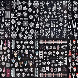 8 Sheets 3D Embossed Snowflakes Christmas Nail Art Stickers Decals 5D Self-Adhesive Pegatinas Uñas White Snowman Snowflakes Heart Nail Supplies Nail Art Design Decoration Accessories