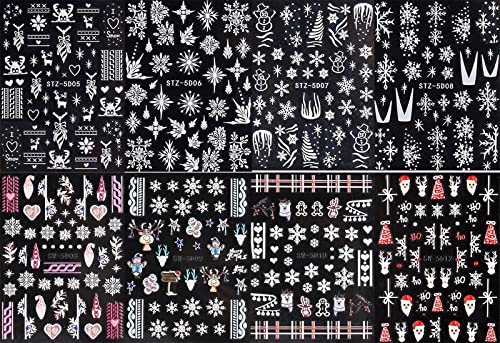 8 Sheets 3D Embossed Snowflakes Christmas Nail Art Stickers Decals 5D Self-Adhesive Pegatinas Uñas White Snowman Snowflakes Heart Nail Supplies Nail Art Design Decoration Accessories