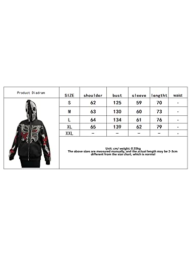 Men Rhinestone Hoodies Y2k Full Zip Up Hoodies Women Oversized Skull Skeleton Graphic Sweatshirt Zip Over Face Gothic Jackets (Blue, L)