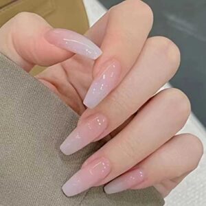 danmanr gradient press on nails coffin long fake jelly nails acrylic full cover artificial glossy false nails for women and girls 24pcs
