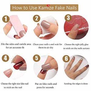 DANMANR Gradient Press on Nails Coffin Long Fake Jelly Nails Acrylic Full Cover Artificial Glossy False Nails for Women and Girls 24PCS