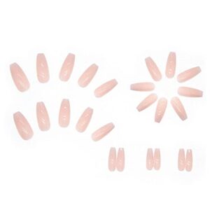 DANMANR Gradient Press on Nails Coffin Long Fake Jelly Nails Acrylic Full Cover Artificial Glossy False Nails for Women and Girls 24PCS