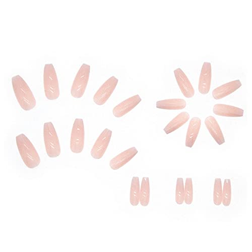 DANMANR Gradient Press on Nails Coffin Long Fake Jelly Nails Acrylic Full Cover Artificial Glossy False Nails for Women and Girls 24PCS