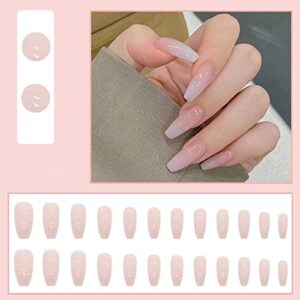 DANMANR Gradient Press on Nails Coffin Long Fake Jelly Nails Acrylic Full Cover Artificial Glossy False Nails for Women and Girls 24PCS