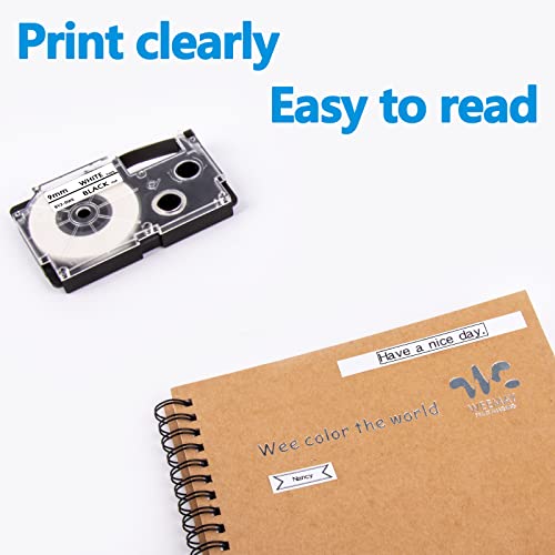 WEEMAY Compatible Label Replacement for Casio Ez Label Printer Tape Cartridge 9mm 0.35 XR-9WE XR-9WE2S XR9WE2S Black on White Cassette for KL Label Maker KL-60 KL-100 KL-120 KL-750 KL-780, 5 Pack