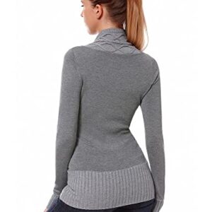 AmélieBoutik Women Crossover Cable Knit V Neck Long Sleeve Pullover Sweater (Gray Large)