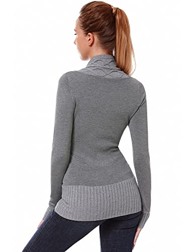 AmélieBoutik Women Crossover Cable Knit V Neck Long Sleeve Pullover Sweater (Gray Large)