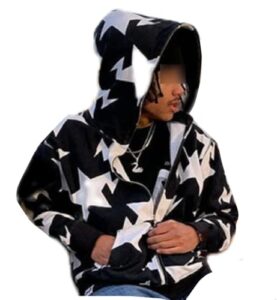 vintage star print hoodies women harajuku punk gothic loose hooded sweatshirts men hip hop long sleeve zipper jacket y2k clothes for unisex