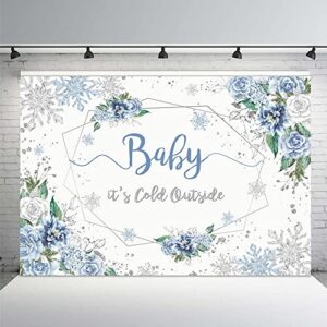 mehofond baby it's cold outside backdrop snowflake boy baby shower party decorations winter wonderland photography background snowfall banner ice blue white floral studio props 7x5ft