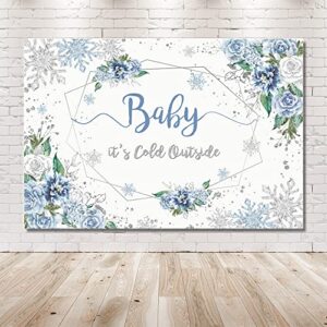 MEHOFOND Baby It's Cold Outside Backdrop Snowflake Boy Baby Shower Party Decorations Winter Wonderland Photography Background Snowfall Banner Ice Blue White Floral Studio Props 7x5ft