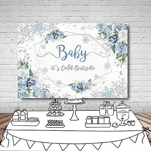 MEHOFOND Baby It's Cold Outside Backdrop Snowflake Boy Baby Shower Party Decorations Winter Wonderland Photography Background Snowfall Banner Ice Blue White Floral Studio Props 7x5ft