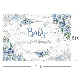 MEHOFOND Baby It's Cold Outside Backdrop Snowflake Boy Baby Shower Party Decorations Winter Wonderland Photography Background Snowfall Banner Ice Blue White Floral Studio Props 7x5ft