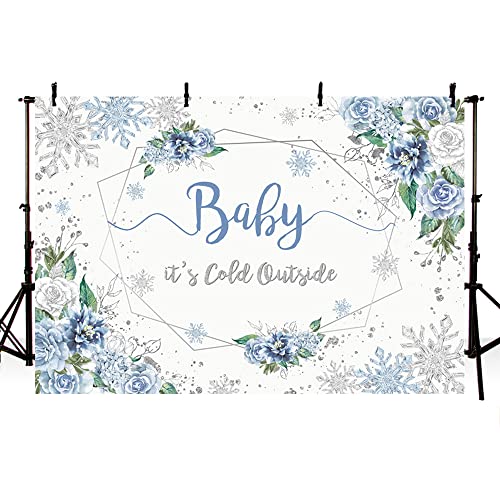 MEHOFOND Baby It's Cold Outside Backdrop Snowflake Boy Baby Shower Party Decorations Winter Wonderland Photography Background Snowfall Banner Ice Blue White Floral Studio Props 7x5ft