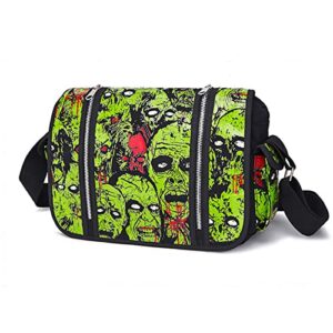 meokim gothic backpack canvas backpack printed skull backpack halloween backpack (green tote bag)