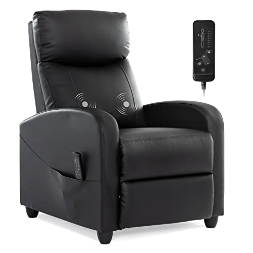 Recliner Chair Living Room Chairs Recliner Chairs for Adults Comfy Winback Single Sofa PU Leather Home Theater Seating Push Back Recliners with Massage Function - Black