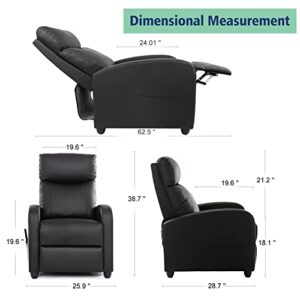 Recliner Chair Living Room Chairs Recliner Chairs for Adults Comfy Winback Single Sofa PU Leather Home Theater Seating Push Back Recliners with Massage Function - Black