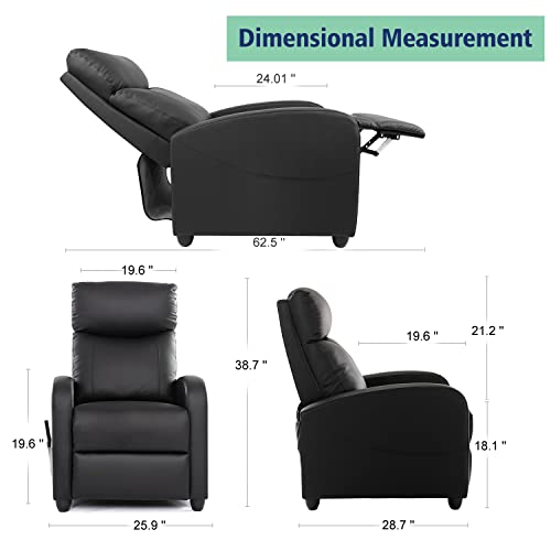 Recliner Chair Living Room Chairs Recliner Chairs for Adults Comfy Winback Single Sofa PU Leather Home Theater Seating Push Back Recliners with Massage Function - Black