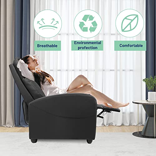 Recliner Chair Living Room Chairs Recliner Chairs for Adults Comfy Winback Single Sofa PU Leather Home Theater Seating Push Back Recliners with Massage Function - Black