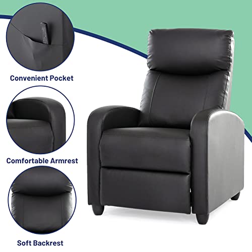 Recliner Chair Living Room Chairs Recliner Chairs for Adults Comfy Winback Single Sofa PU Leather Home Theater Seating Push Back Recliners with Massage Function - Black