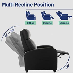 Recliner Chair Living Room Chairs Recliner Chairs for Adults Comfy Winback Single Sofa PU Leather Home Theater Seating Push Back Recliners with Massage Function - Black