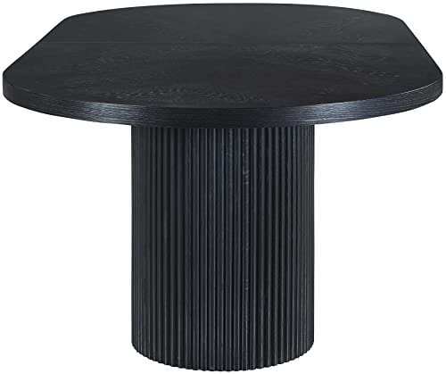 Meridian Furniture 725Black-T Belinda Collection Mid-Century Modern Solid Wood Black Oak Veneer Dining Table, Oval Design, Fluted Bases, 2 Leaves Included, 90"/106.5"/123" W x 47.5" D x 31" H, Black