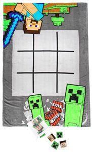 minecraft tic tac toe game blanket - 3 piece set includes plush blanket, 10 pieces, & storage bag (official minecraft product)