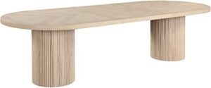 meridian furniture 725oak-t belinda collection mid-century modern solid wood white oak veneer dining table, oval design, fluted bases, 2 leaves included, 90"/106.5"/123" w x 47.5" d x 31" h, white