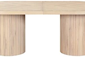 Meridian Furniture 725Oak-T Belinda Collection Mid-Century Modern Solid Wood White Oak Veneer Dining Table, Oval Design, Fluted Bases, 2 Leaves Included, 90"/106.5"/123" W x 47.5" D x 31" H, White