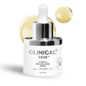 clinical skin vitamin c pro-collagen serum, vitamin e, anti-aging, skin brightening formula, for soft luminous skin, for fine lines and wrinkles