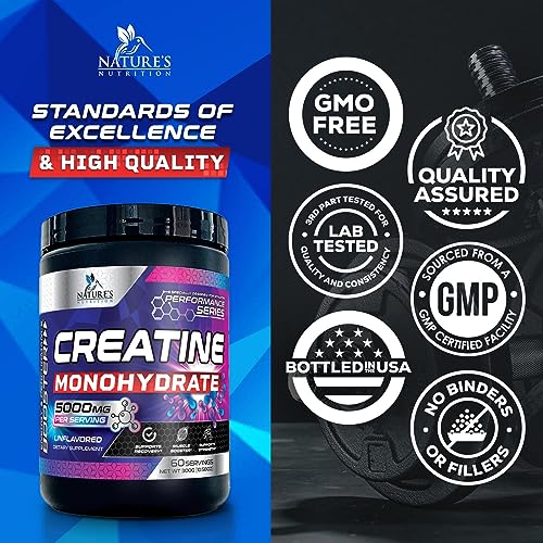 Creatine Monohydrate Powder - 100% Pure Micronized Creatine 5000mg (5g) Supports Muscle Building & Cellular Energy, Nature's Amino Acid Supplement, Gluten Free Keto Friendly, Unflavored - 60 Servings
