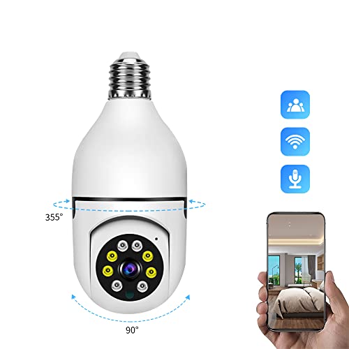 2 Pack Wireless WiFi Light Bulb 1080p Security Camera - 2.4GHz WiFi Smart 360 Camera for Indoor and Outdoor, Light Socket Camera with Real-time Motion Detection and Alerts, Night Vision