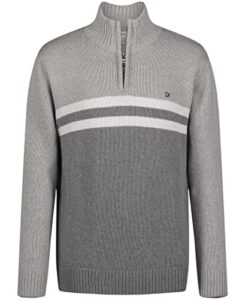 calvin klein boys' half zip pullover sweater, ribbed neckline & logo detailing, grey heather, 8 husky
