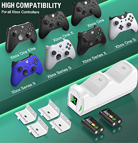 Controller Charger Station with 2x2550mAh Rechargeable Battery Packs for Xbox One/X/S/Elite/Xbox Series X|S, High Speed Charging Dock with 4 Batteries Cover for Xbox One Controller Battery Pack, White